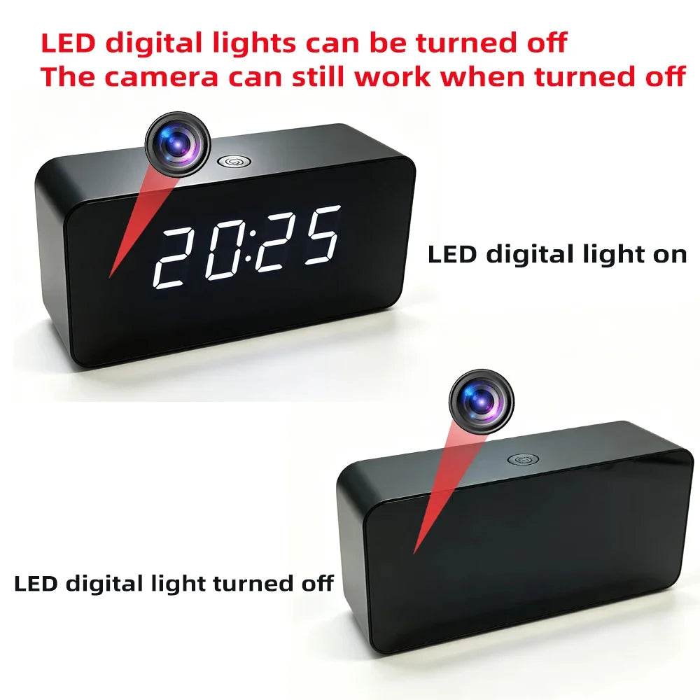 4K New mini WiFi Clock Camera, Supports Infrared Night Vision, Motion Detection, Remote Viewing, LED Lights Can Be Turned off