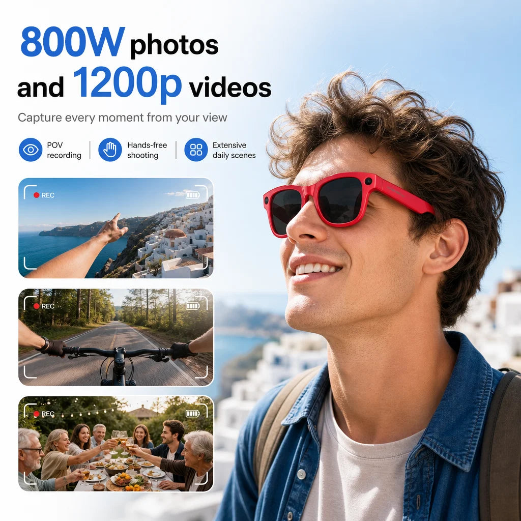 2026 New AI Smart Glasses Camera 30MP Photo 1200P Video Bluetooth Music Call WiFi Translation Voice Assistant Sunglasses Vlog HD