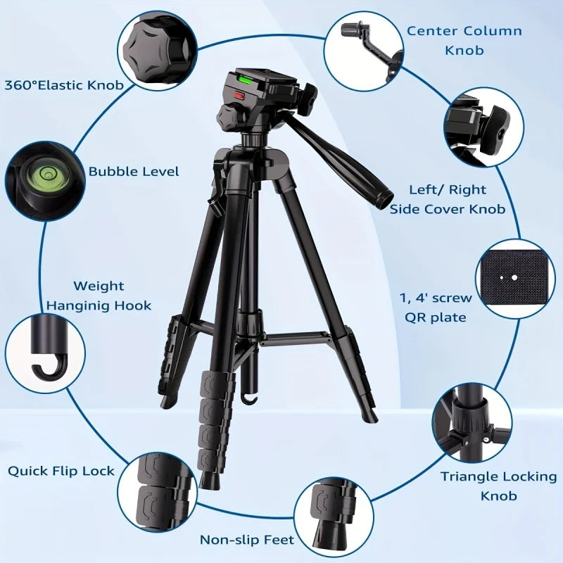 Professional 73 Inch Camera Tripod Heavy Duty Stand with Phone Holder Travel Bag for DSLR SLR DV Projector Photography