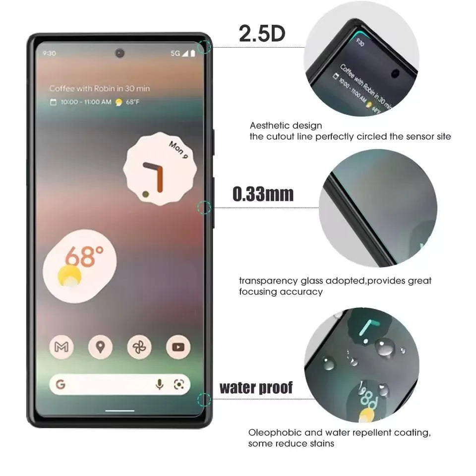 3PCS Tempered Glass for Google Pixel 9 8 Pro 9A 8A 7 7A 6 6A 9H Protective Transparent Screen Protector Film Glass