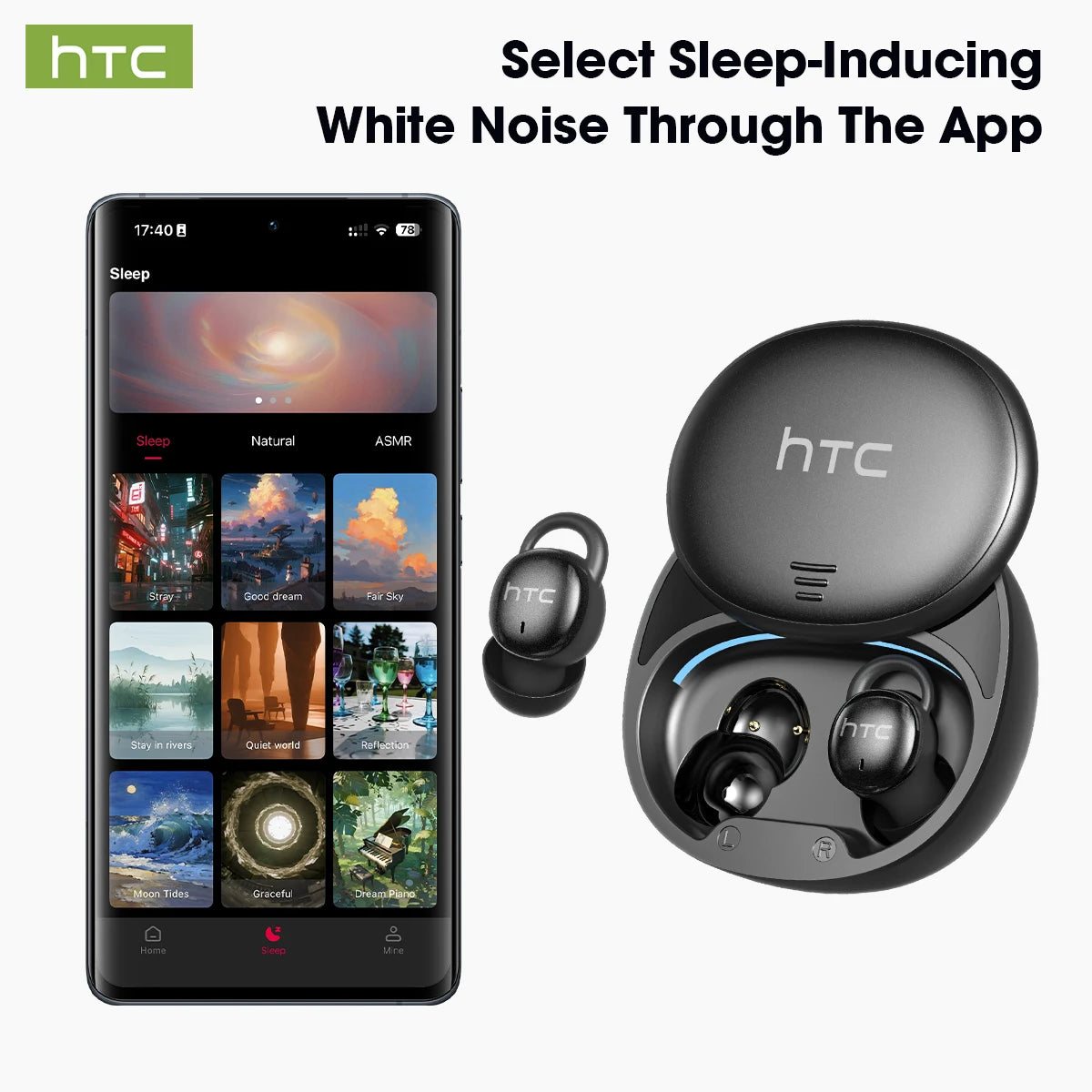 HTC NE97 Micro Sleep Wireless Earbuds Bluetooth 5.3 Pain-Free Fit 18H Playtime Soft Sound Side-Sleep Friendly Earphones