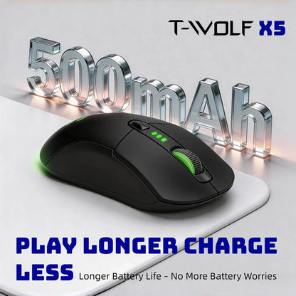T-WOLF Tri Mode Gaming Mouse Wireless RGB Backlit 12800 DPI 2.4G Bluetooth Type-C Rechargeable Red Ergonomic 1000Hz