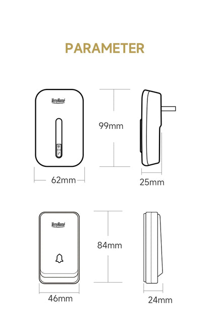 Self-Powered Wireless Doorbell No Battery Needed, 100dB Loud Chime, 120m Range, Waterproof (IP44), 52 Melodies