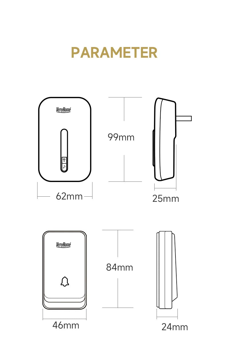 Self-Powered Wireless Doorbell No Battery Needed, 100dB Loud Chime, 120m Range, Waterproof (IP44), 52 Melodies