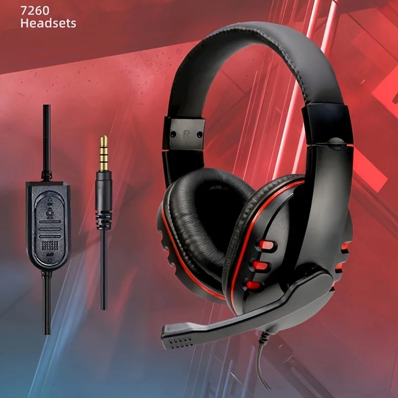 7260 Wired Headphones with Microphone，Suitable for work meetings、Study Recording、Entertainment Games，Compatible：PS4/PS5/Xbox One
