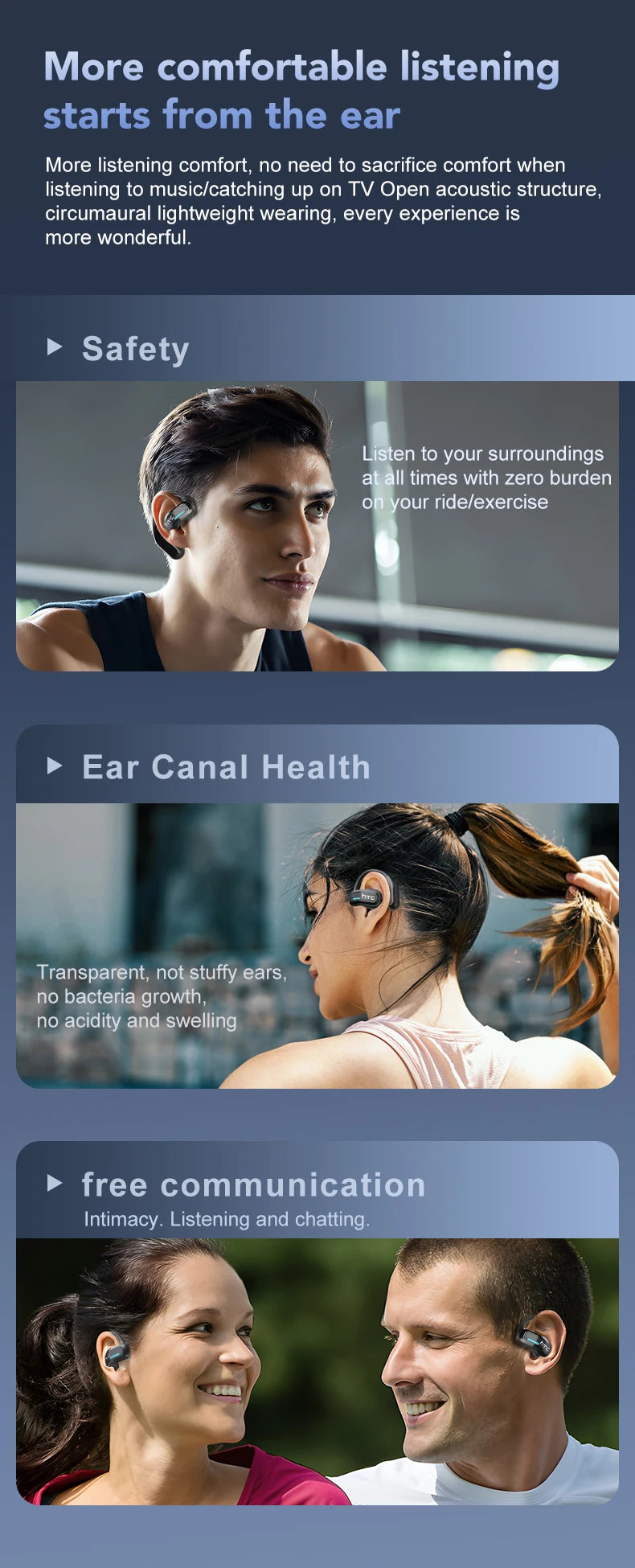 AI Translator Earphone HTC NE02 Open Ear Wireless Bluetooth Headphones Hifi Sound Quality Low Lacenty Sport Earbuds With Mic