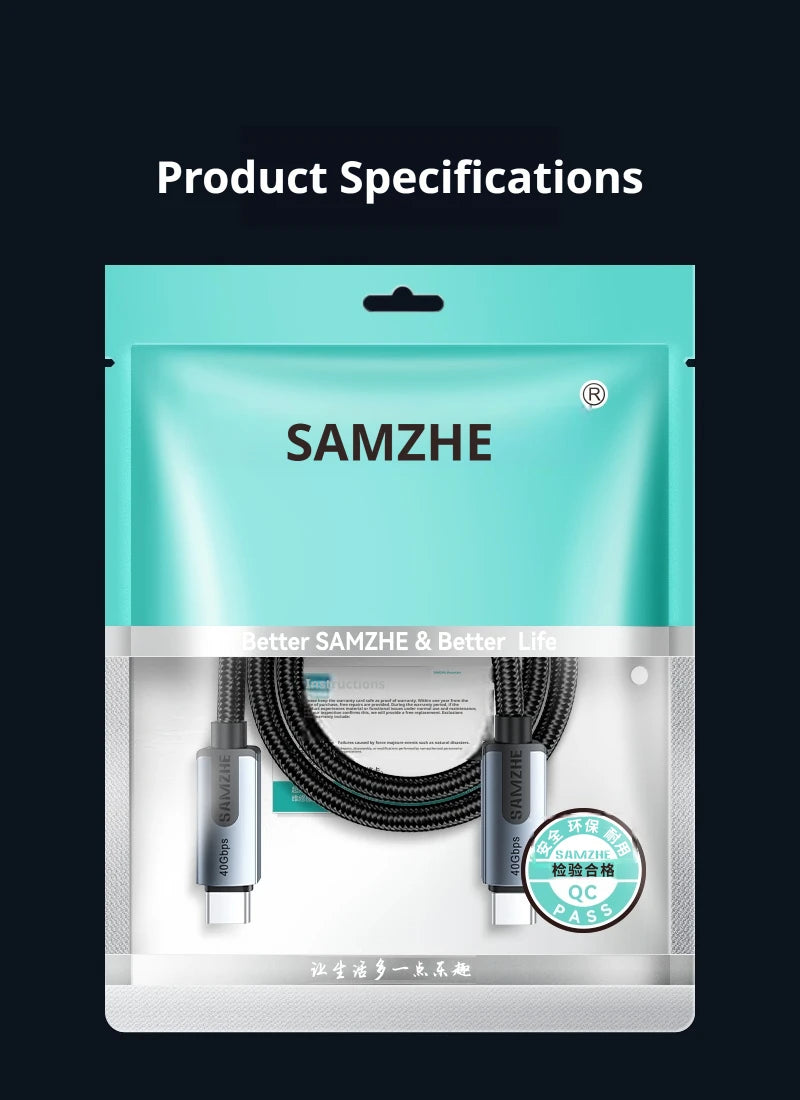 SAMZHE USB4 USB C to USB C Cable 40Gbps 8K 240W PD3.1 Fast Charging Type C Data Video Cable for MacBook iPhone iPad Monitor Dock