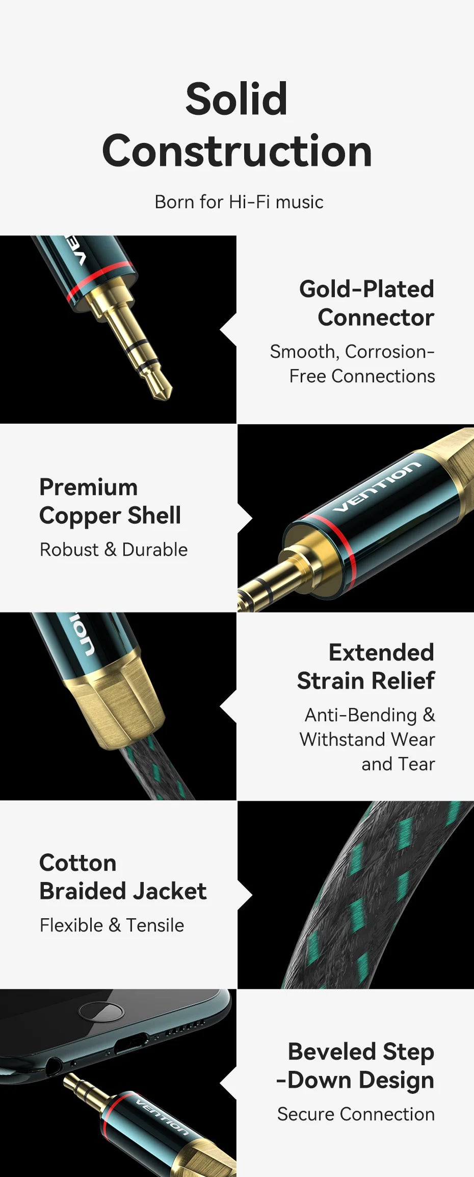 Vention 3.5mm Jack Audio Cable for Headphone Xiaomi Laptop Jack 3.5 Male to Male Car Aux Cable Jack 3.5 Speaker Cable Audio Cord