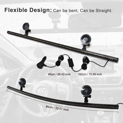 96 LED 3030 Beads Front Windshield Car Strobe Lamp Bar Traffic Signal Flashing Lamp Auto Roof Top Warning Light 12V Waterproof