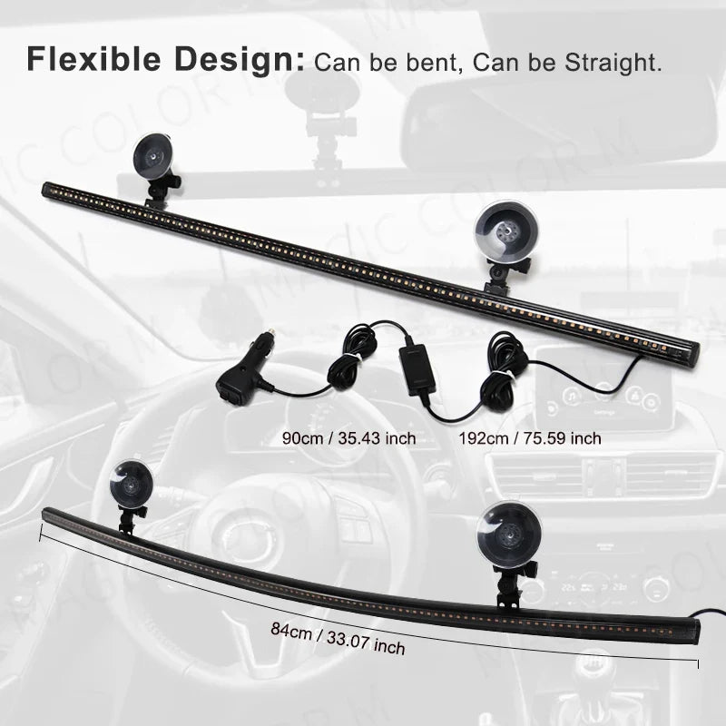 96 LED 3030 Beads Front Windshield Car Strobe Lamp Bar Traffic Signal Flashing Lamp Auto Roof Top Warning Light 12V Waterproof