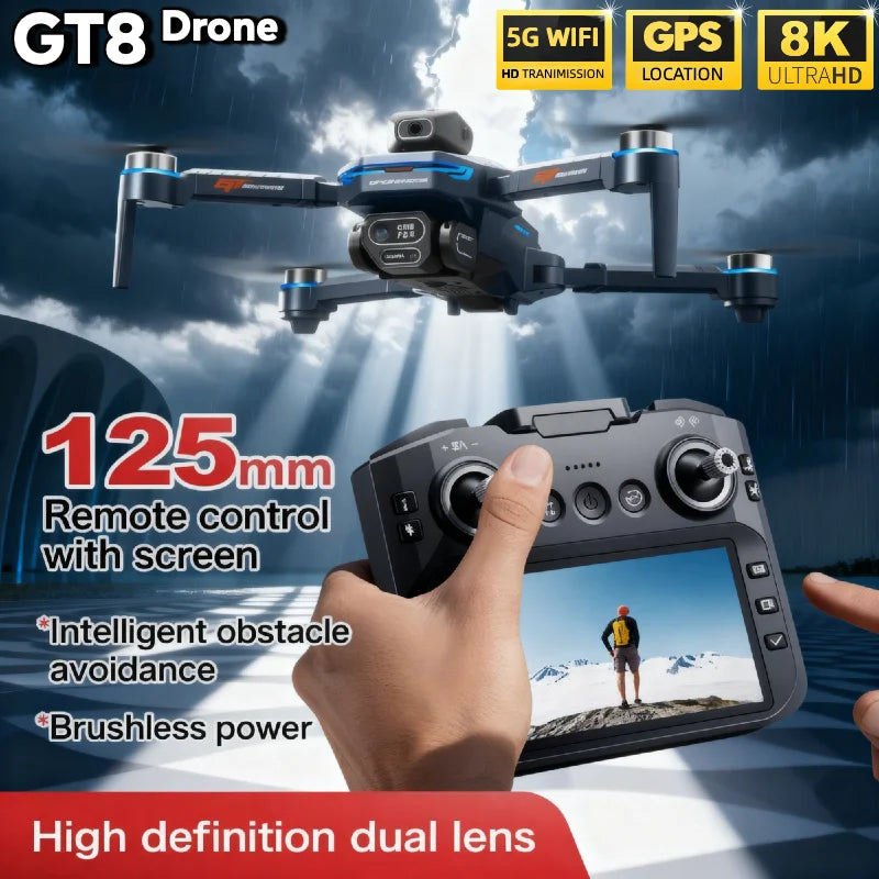 For Genuine GT8 Drone 4K Professional Dual Camera FPV GPS Brushless Motor Optical Flow Hovering Folding Quadcopter 4k 8K RC Dron