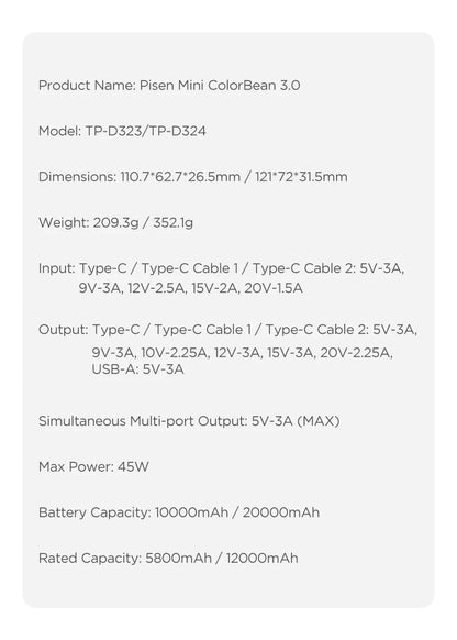 PISEN 45W Fast Charging Power Bank Built-in Dual USB-C Cable 10000mAh/ 20000mAh Mini Portable Powerbank For iPhone 17 Xiaomi