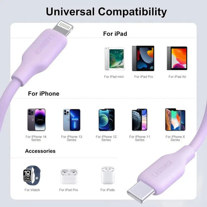 LAIHONEN USB C to Lightning Fast Charging Cable, Flexible Silicone Durable, For iPhone 13 12 11 Pro Max X XS XR iPad