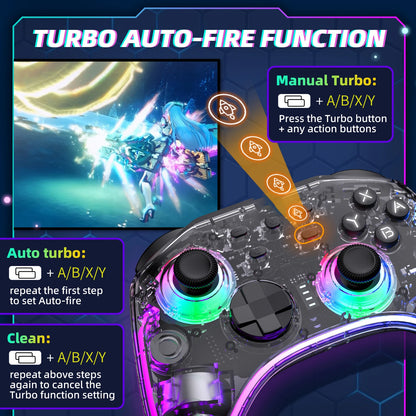 DATA FROG Portable Transparent Game Controller Wireless RGB LED Game Pad Multi Platform For Switch OLED PC Android IOS