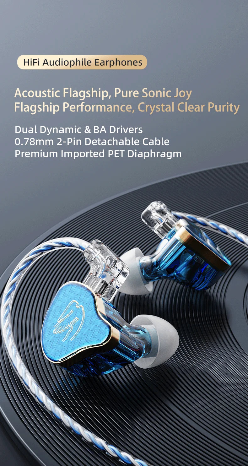 Wired Earphones for iPod, Hybrid 1DD 1BA HIFI In-Ear Headphones Deep Bass 3.5mm Detachable Cable Noise Isolation Headset