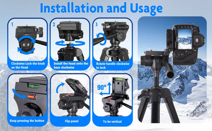 Camera Tripod, 74" DSLR Camera Tripod with 1 QR Plates for Sony/Nikon/Canon, Lightweight Video Tripod Stand