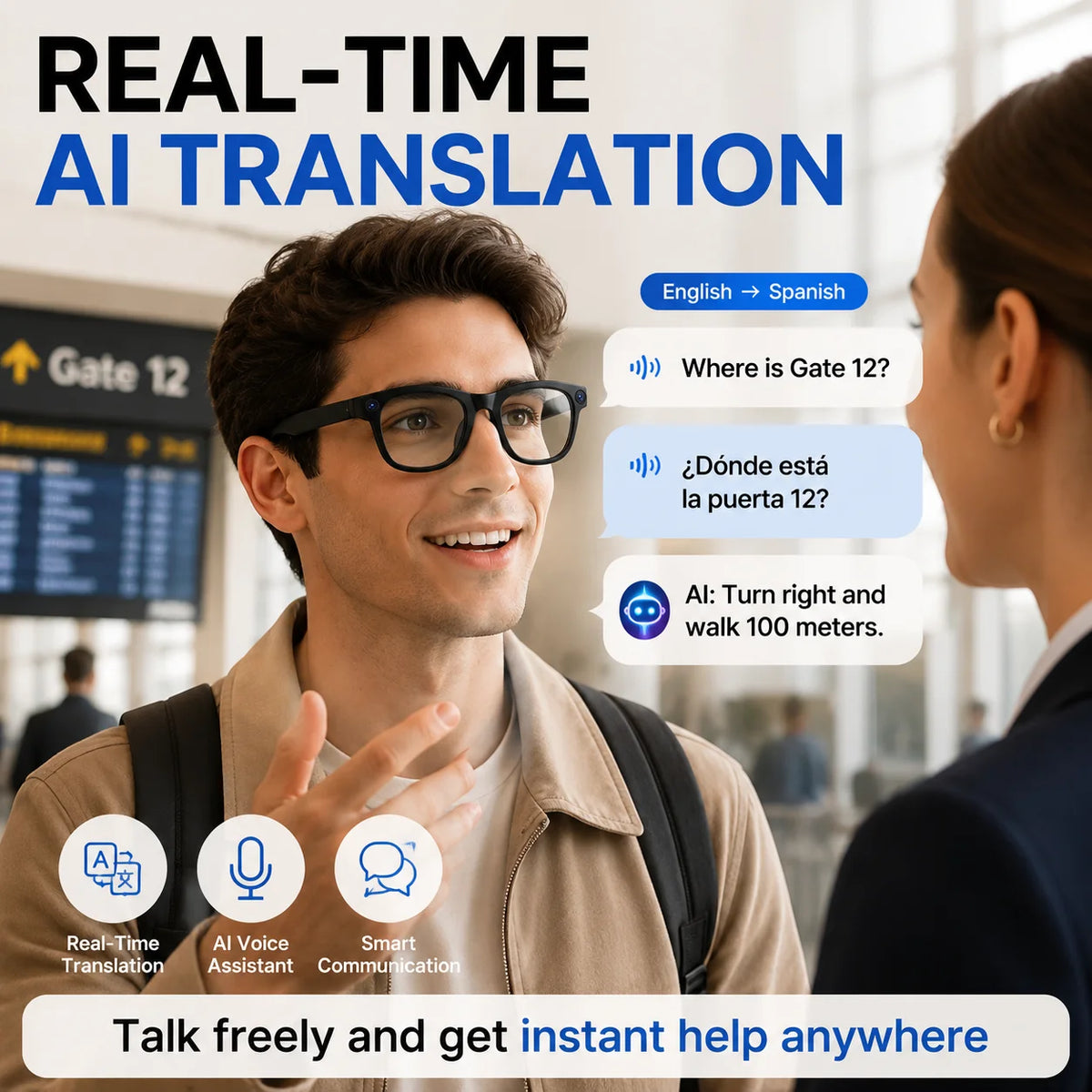 2026 Business Smart Glasses 13MP Camera AI Voice Assistant, Real-Time Translation, Meeting Notes, Live Streaming, Open-Ear Audio