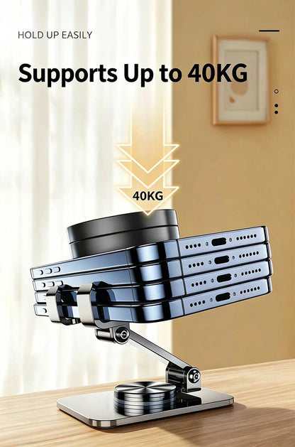 Mobile Phone Stand - Metal Desk Stand - 360° Rotating and Folding Desktop Stand for Easy Storage of Mobile Phones and Tablets
