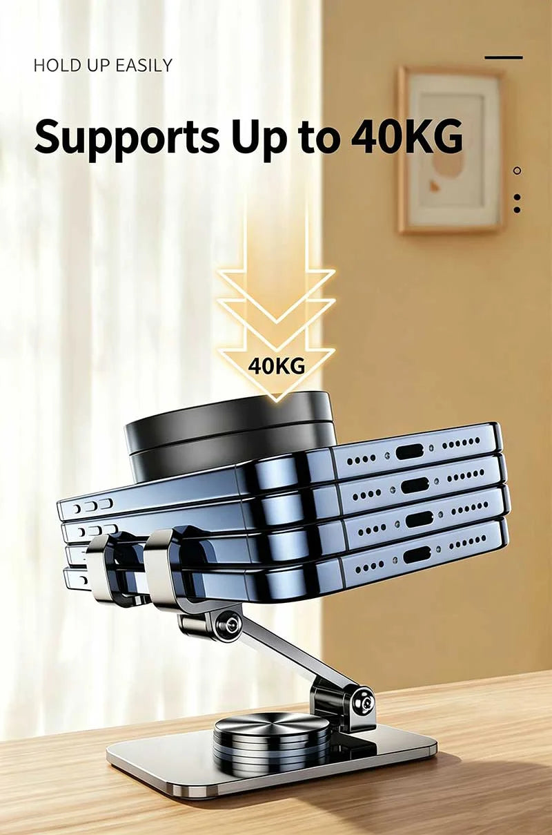 Mobile Phone Stand - Metal Desk Stand - 360° Rotating and Folding Desktop Stand for Easy Storage of Mobile Phones and Tablets
