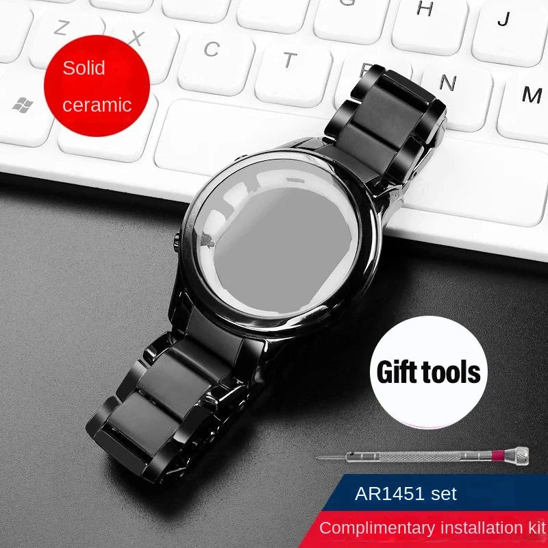 High quality Ceramic case watchband for Armani watch AR1451 AR1452 AR1400 AR1410 AR1421 AR1440 Men's black strap accessories
