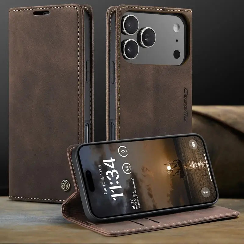 Leather Case For iPhone 17 16 15 14 13 12 11 18 Pro Max Air 16E X XR XS Max SE 2020 6 6s 7 8 Plus Luxury Magnetic Phone Cover