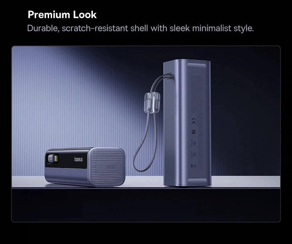 Baseus 200W 25000mAh Power Bank Dual Retractable USB-C Cables 4-Device Fast Charge Portable External Battery Charger For Laptop