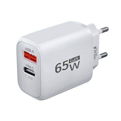 PD 65W GaN 2 In 1 Charger  for iPhone 18 17 XiaomiEU/US Plug USB Type C Fast Charging Wall Charger Portable Quick Charge Adapter