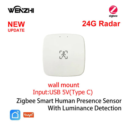 Wifi/ZigBee3.0 5.8/2.4G MmWave Human Presence Motion Sensor With Luminance/Distance Detection Tuya Smart Life Home Automation