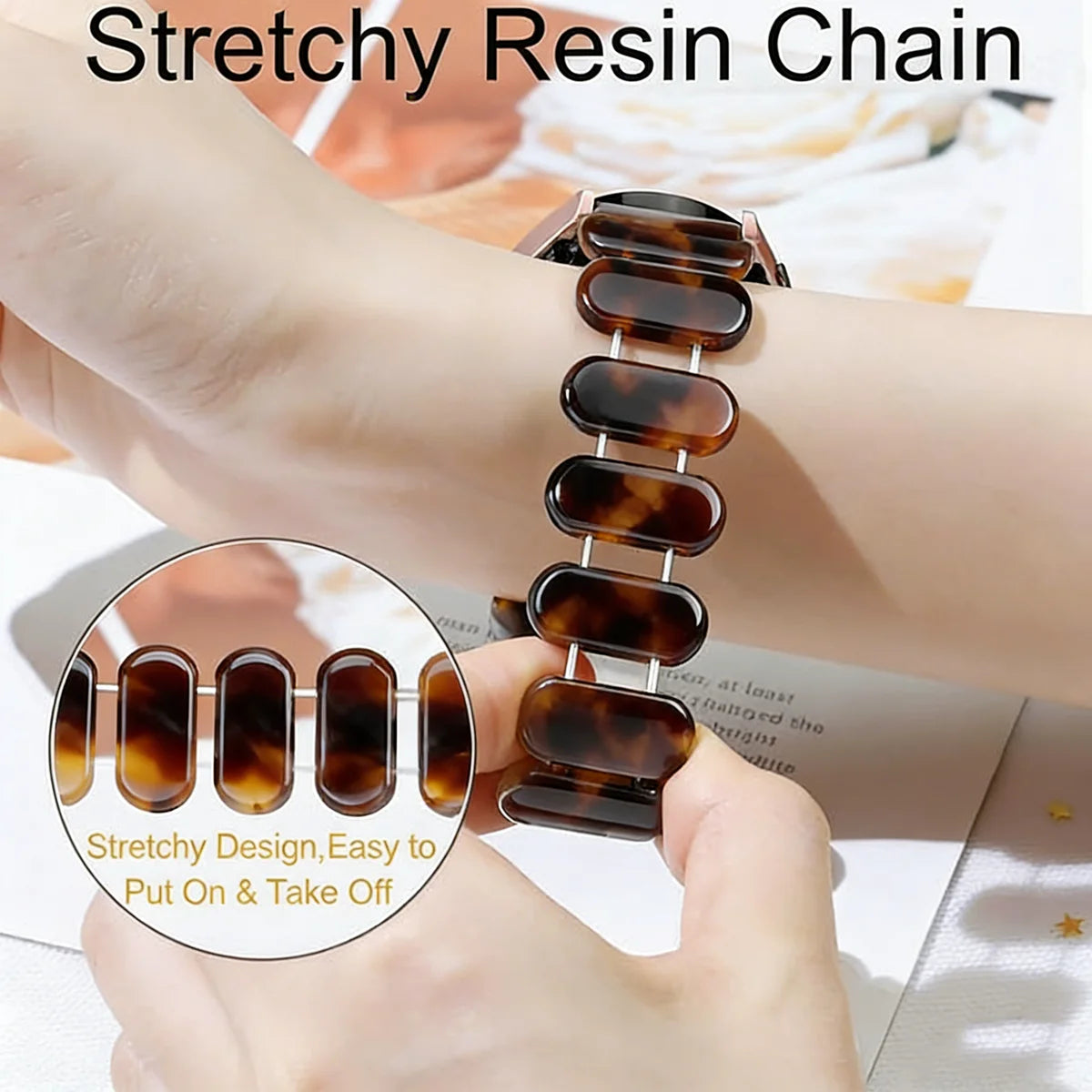 For Samsung Galaxy Watch 9 8 40mm 44mm/Watch 8 Classic 46mm Band Resin Elastic Replacement Bead Bracelets for Samsung Watch 9