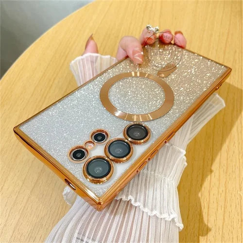 For Samsung Galaxy S26 S25 S24 S23 S22 S21 S20 Plus FE Case Note20 Ultra S24FE Plating Glitter Wireless Bling Cover Girls Women