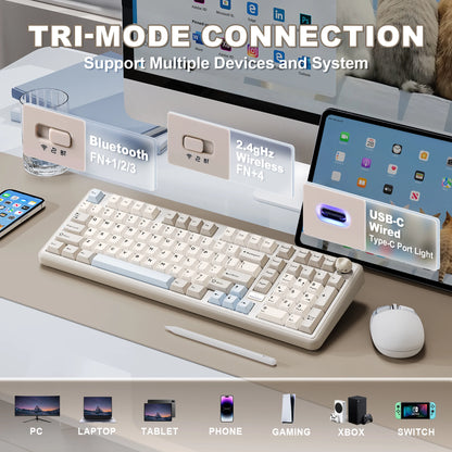 YUNZII B98 PRO QMK/VIA Wireless Mechanical Keyboard, 96% Layout Custom Gaming Keyboard, Hot-Swap Gasket RGB Keyboard for Win/Mac