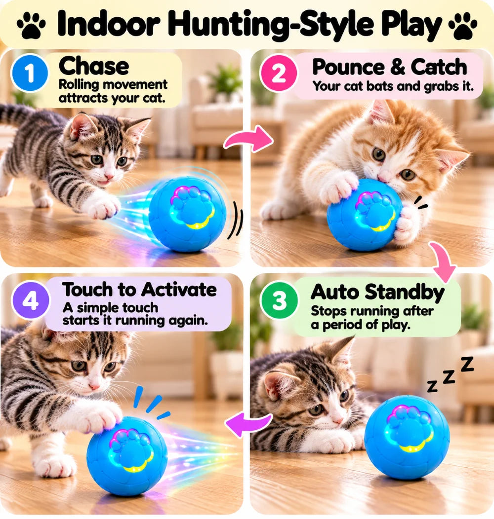 Interactive Smart Pet Toy Ball Motion Activated Hunting Toy Automatic Rolling Color Changing Self Entertainment Cat Small Dog