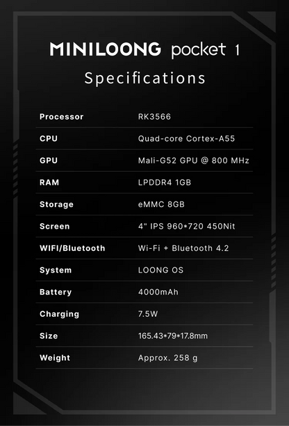 MINILOONG POCKET 1 Handheld Game Console 4''IPS Screen HD Output Open Source Systems OTA Upgrades LOONG OS Console POCKET1 gift