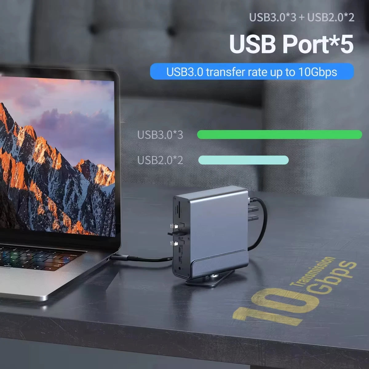 15-in-1 USB C Hub Triple Monitor 4K@60Hz DP Hub with 10Gbps USB3.2 RJ45 Gigabit PD 100W SD/TF & 3.5mm Audio for Laptops