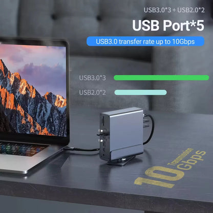 15-in-1 USB C Hub Triple Monitor 4K@60Hz DP Hub with 10Gbps USB3.2 RJ45 Gigabit PD 100W SD/TF & 3.5mm Audio for Laptops