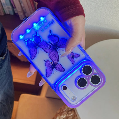 Change Color Luminous Call Light Up Purple Butterfly Pattern Phone Case For iPhone 16 15 13 12 11 14 17 Pro Max Plus Air X XSMax