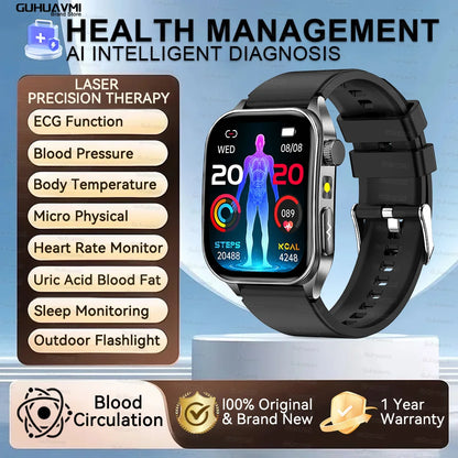 2026 New Health Smart Watch Laser Therapy Reduce Three Highs Blood Oxygen Pressure Uric Acid Blood Lipid ECG Smartwatch For Man