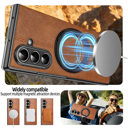 Magnetic Plain PU Leather Flip Phone Case With 360° Rotatable Ring Kickstand Holder for Samsung For Galaxy Z Fold 8 Ultra 7/6