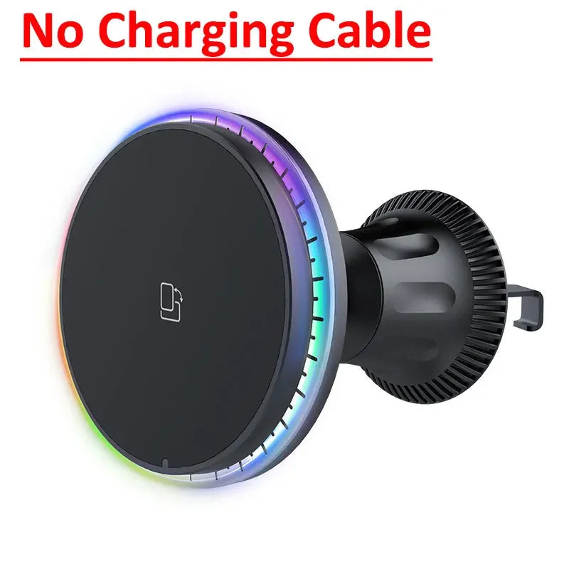 LED/RGB Magnetic Car Wireless Charger For iPhone 12 13 14 15 Pro Max Macsafe Car Phone Holder Stand Mount Fast Charging Station