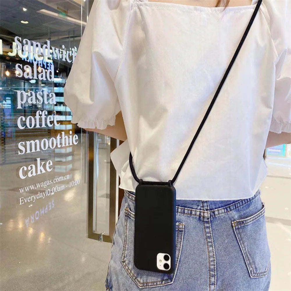 Strap Cord Silicone Phone Case For Samsung S22 S21 S23 S24 Ultra S20 FE S10 Plus Note 20 Plus Crossbody Necklace Lanyard Cover