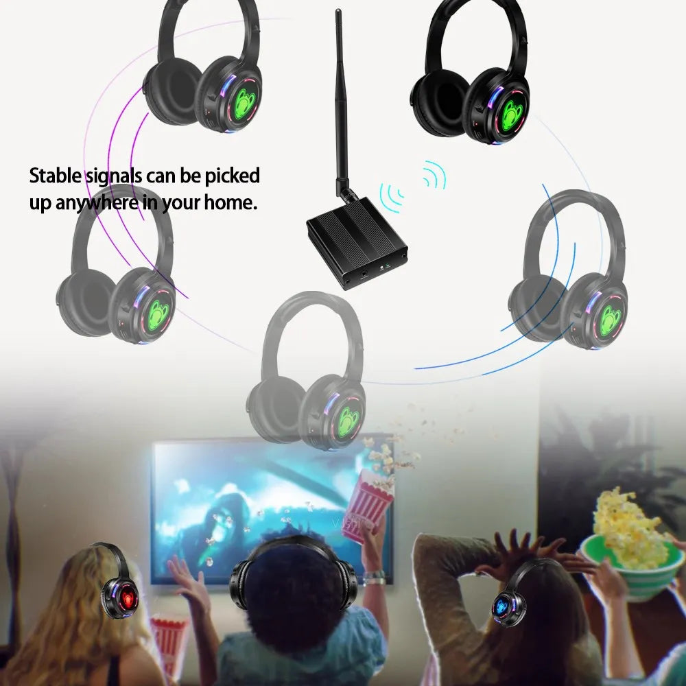 Best Silent Disco Headset Party System LED Flashing Headphones with 3-CH 500M  Transmitter- RF Wireless For iPod MP3 DJ Music
