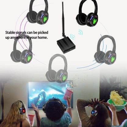 Best Silent Disco Headset Party System LED Flashing Headphones with 3-CH 500M  Transmitter- RF Wireless For iPod MP3 DJ Music