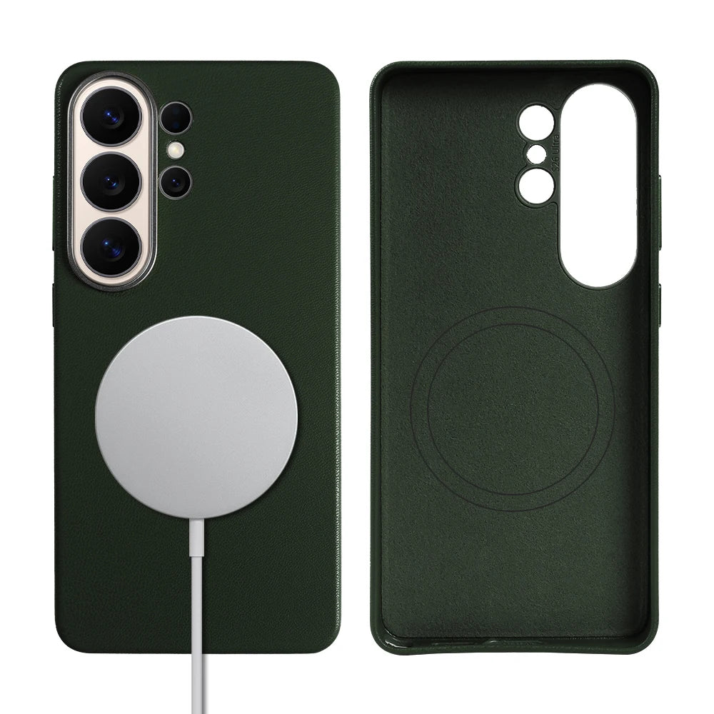 For Magsafe Premium Leather Case for Samsung Galaxy S26 Ultra S26Ultra S26Plus S25 Plus S25Ultra Phone Case Cover Magnetic Coque