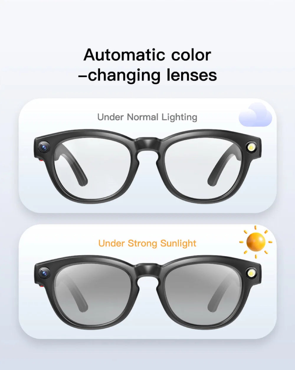 AI Shooting Smart Glasses Blue Tooth Call Automatic Color Changing Lenses Real Time Translation Music 4K Camera Men Women