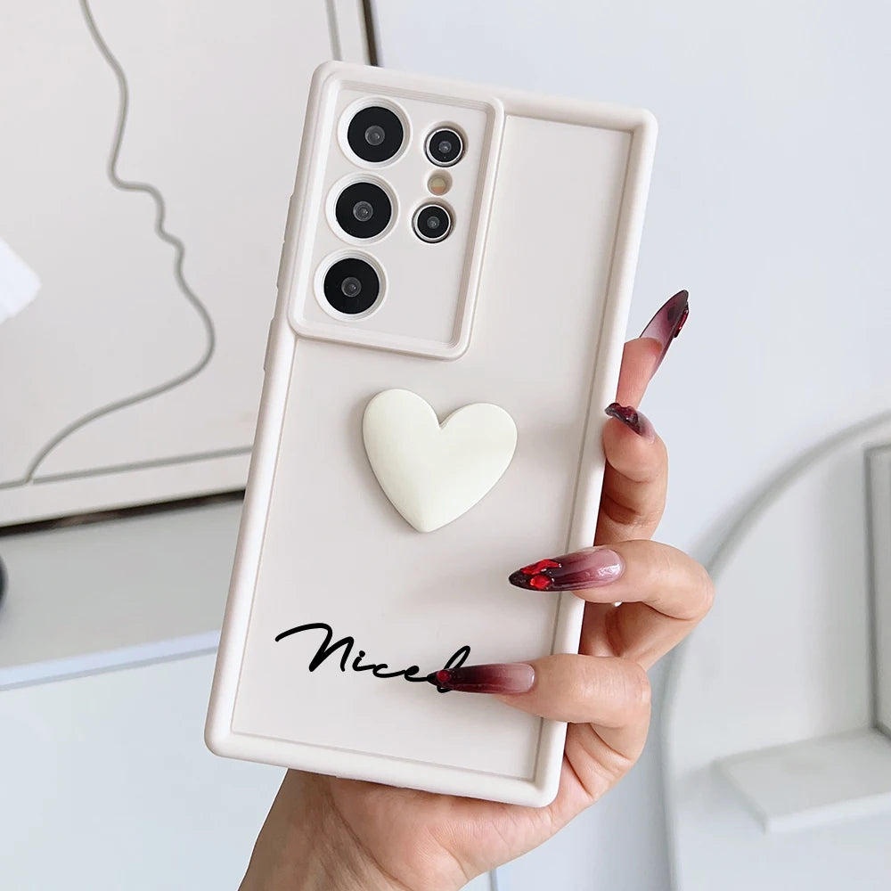 Customized Text 3D Love Heart Case For Samsung Galaxy S20 S21 S22 S23 S24 S25 S26 FE Plus Ultra 5G Luxury Soft Cover