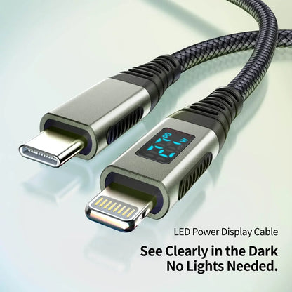 MFI Certified 27W USB-C to Lightning Cable Fast Charging LED Display Screen For iPhone 14/13/12/11/10 Series iPad Pro/Air