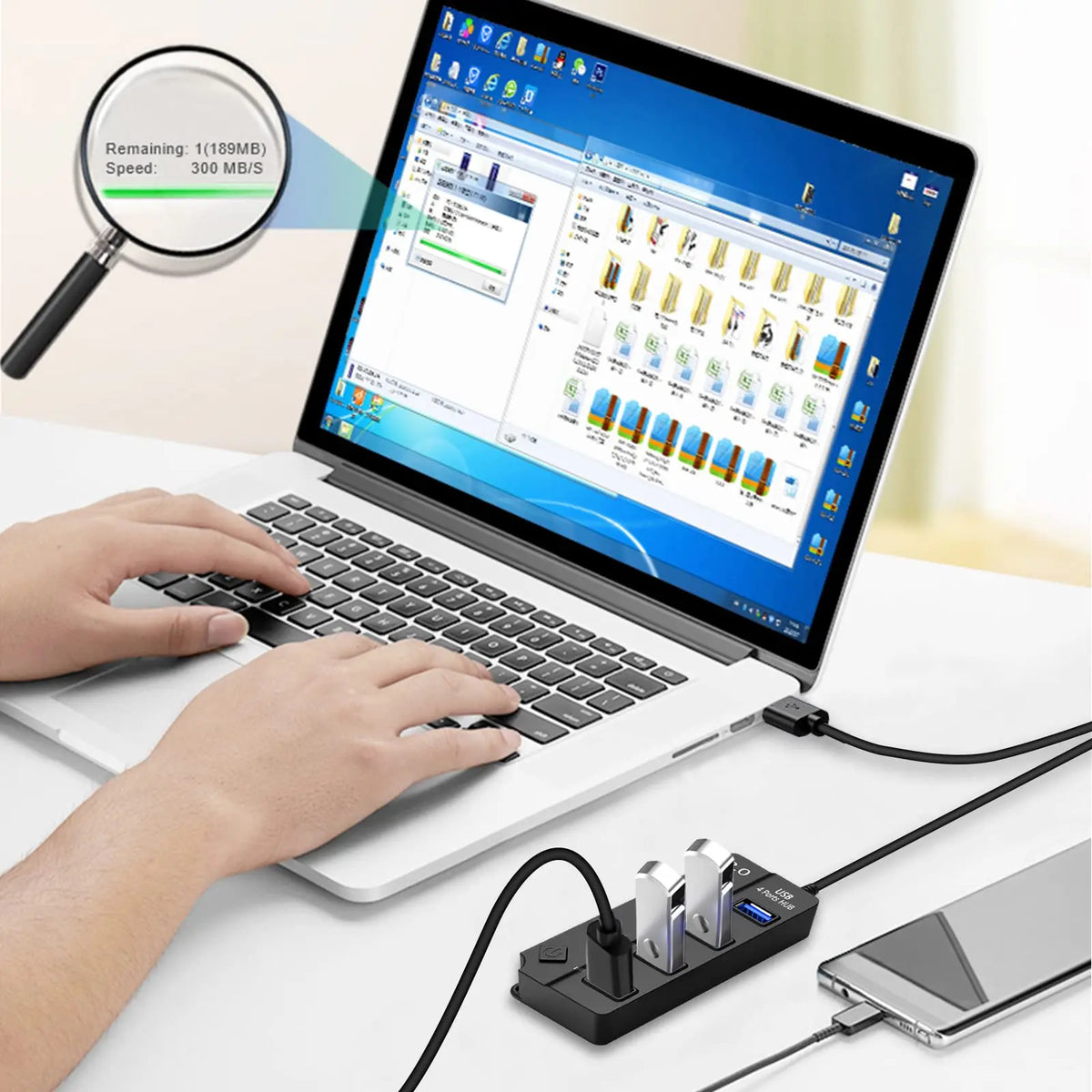 USB Hub 3.0 Multiprise USB High Speed Splitter 7 Port 5Gbps Hub Power Adapter with Switch Long Cable with Multiple Expander Hub