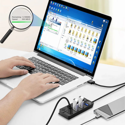 USB Hub 3.0 Multiprise USB High Speed Splitter 7 Port 5Gbps Hub Power Adapter with Switch Long Cable with Multiple Expander Hub