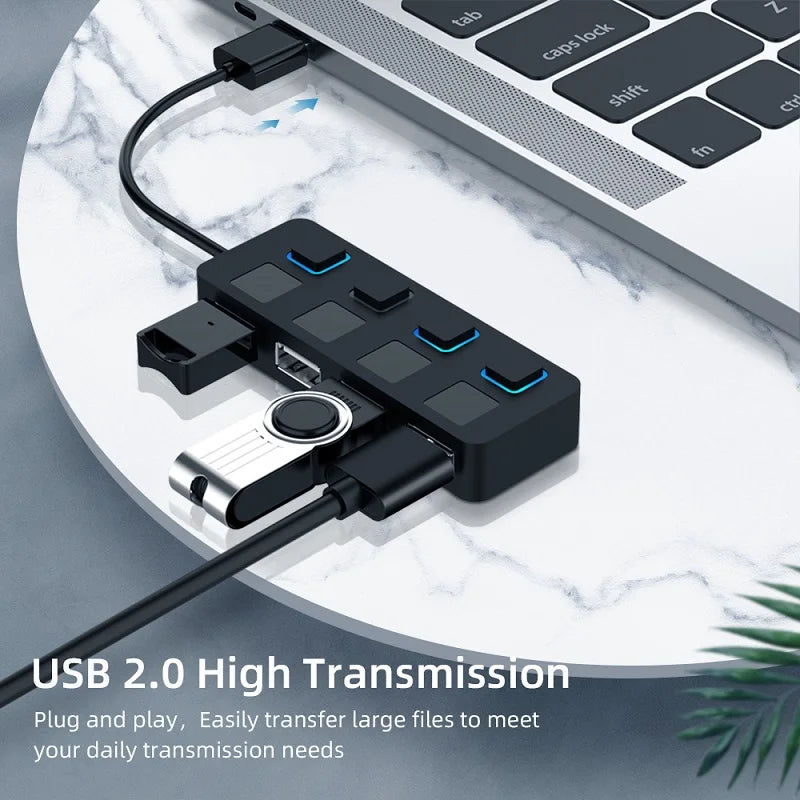 4 Ports USB 2.0 HUB Multi USB Splitter Expander Multiple USB 2.0 Hub Use Power Adapter USB2.0 Hub with Switch For PC Computer