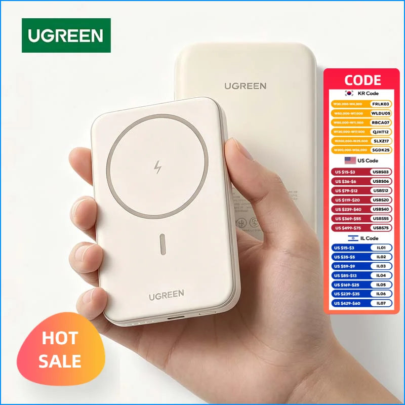 UGREEN Power Bank 10000mAh Magnetic Slim Portable Charger External Battery Pack for iPhone Samsung